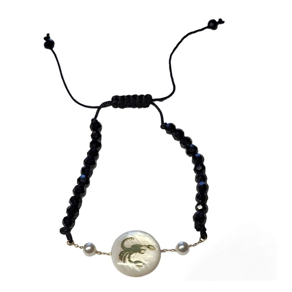 Scorpio Pearl Shell 18k Gold Beaded Swarovski Black Bracelet New
